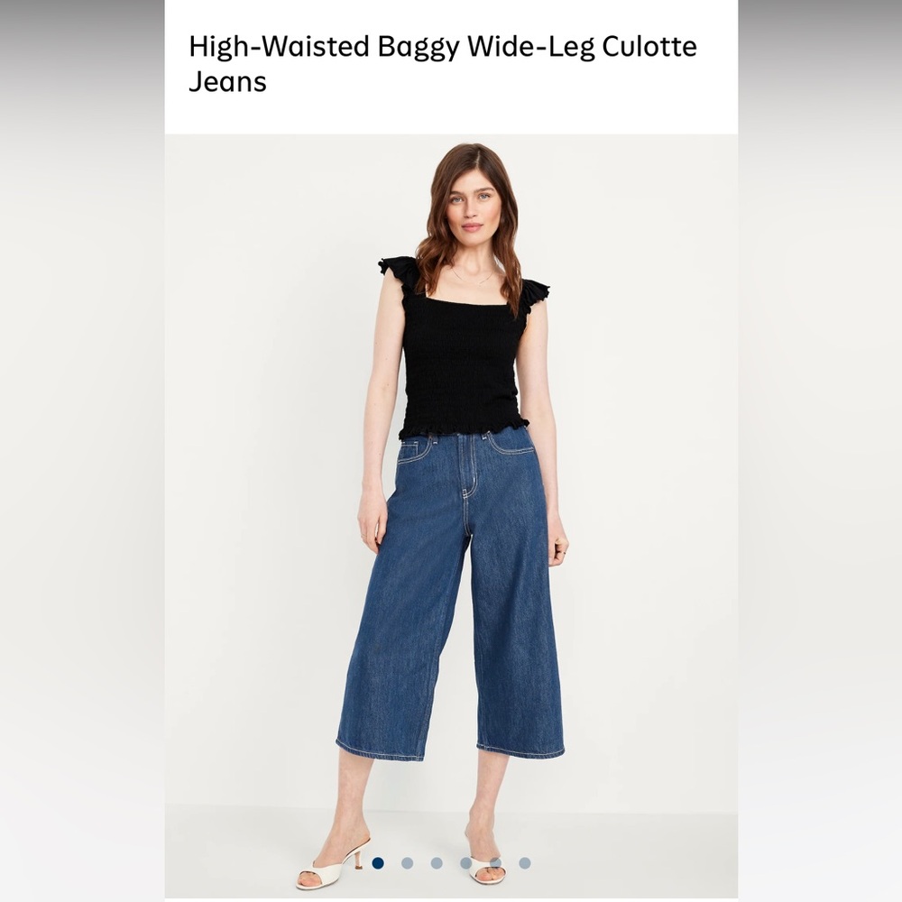 Brand New High Waisted Baggy Wide Leg Culotte Jeans Dark Denim